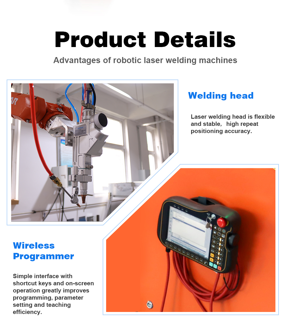 3000W Fiber Laser Welding Robot Arm 6 Axis Robotic Welding Machine with Seam Tracking System 10-15kg Payload 0.03mm Precision