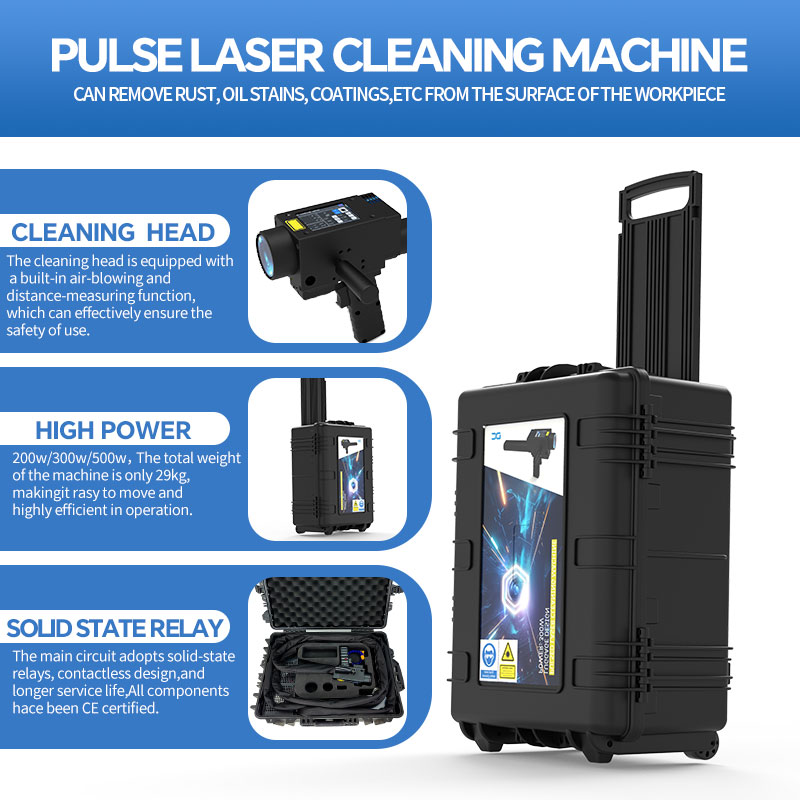 100W 200W 300W 500W Portable Handheld Suitcase Fiber Pulse Wood Laser Cleaner Metal Rust Removal Laser Cleaning Machine Price