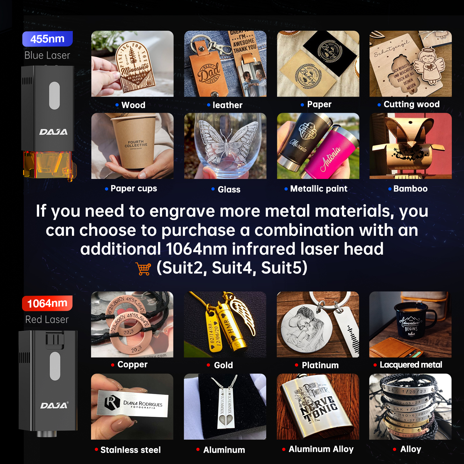 DJ6 Pro Desktop Portable Laser Machine Dual-Beam Blue Red Light for Paper Jewelry Wood Metal Plastic Leather Card Carving