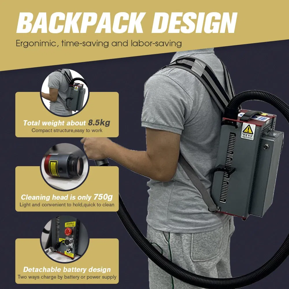 New Design Backpack CE-Certified Portable Laser Cleaning Machine 100W-300W Backpack Laser Rust Removal Machine Ergonomic for Outdoor Confined Space Cleaning