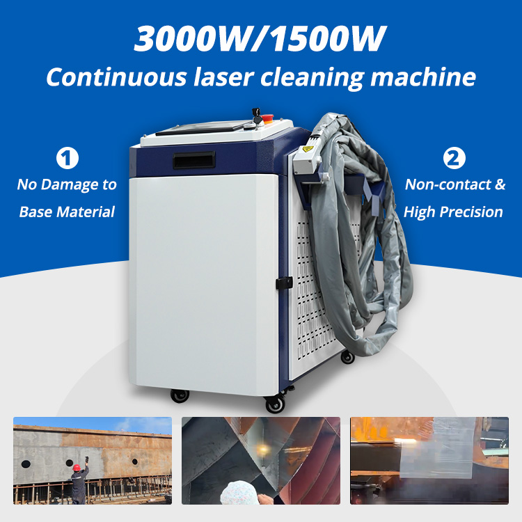 High Efficiency 1500W Water Cooled Laser Cleaning Machine 300MM Width Fast Remove Rust Paint From Large Surfaces