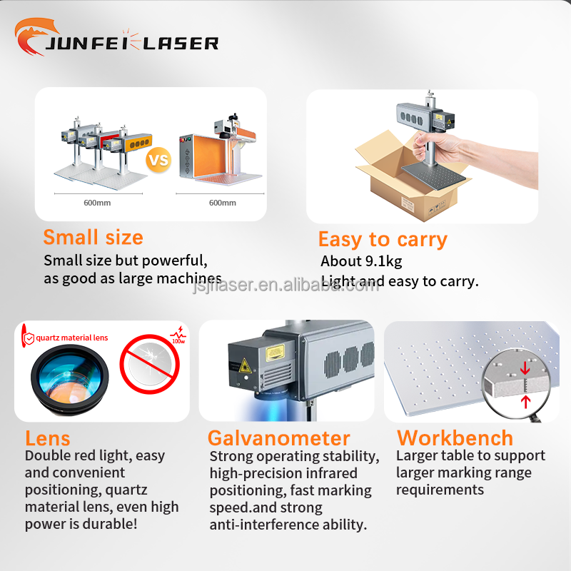 JUNFEI Desktop Lightburn Jpt Mopa M7 20w 30w Mopa Fiber Laser Color Marking Engraving Machine Logo on Metal Plastic Phone Cases