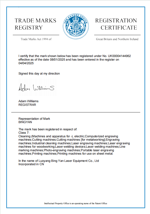 UK Trademark Certificate
