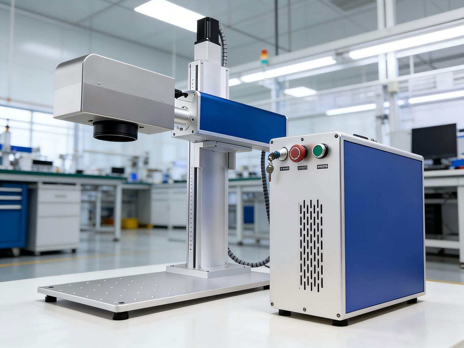 30W Digital Desktop Fiber Laser Marking Machine for Metal Engraving Supporting DXF/AI/PLT/BMP Formats