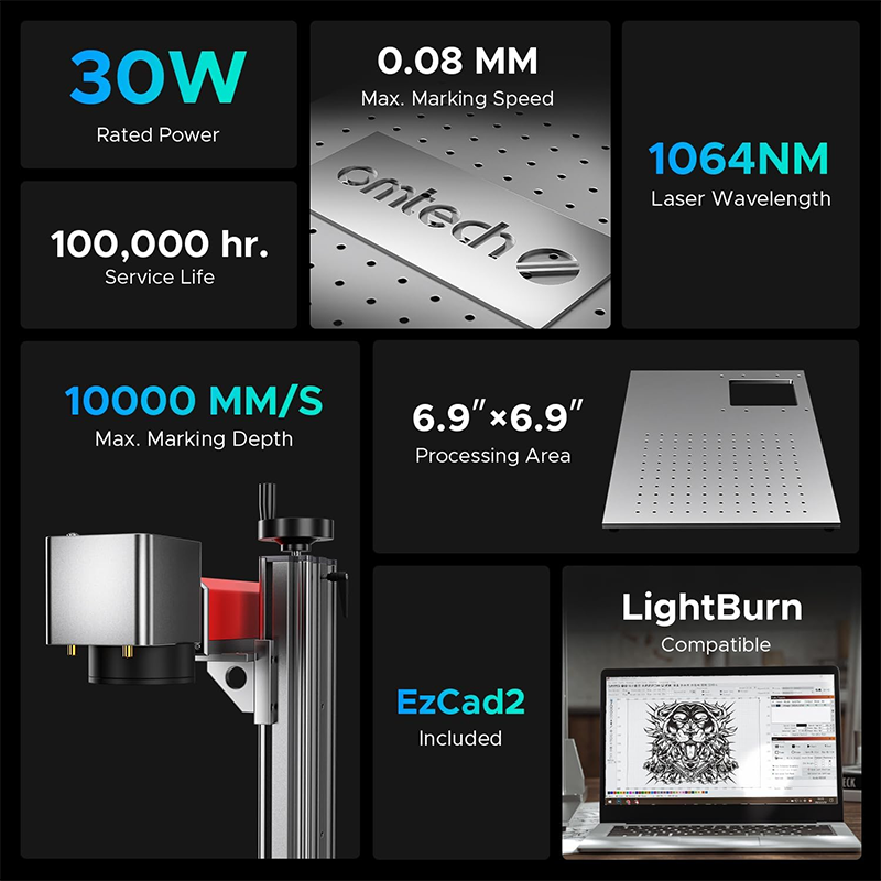 Portable 3D 20w 30w 50w 80w 100w Jpt Mopa Fiber Laser Marking Machine Metal Jewelry UV Laser Marking Engraving Cutting Machines