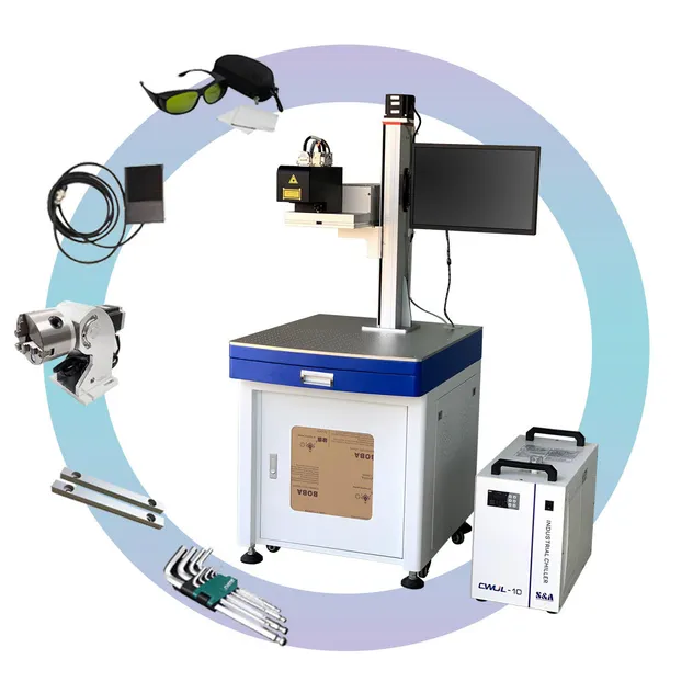 3D UV Laser Marking Machine with 2.5D High Precision, High Speed, and Rotation Function Forglass, Wood, Metal, and Leather