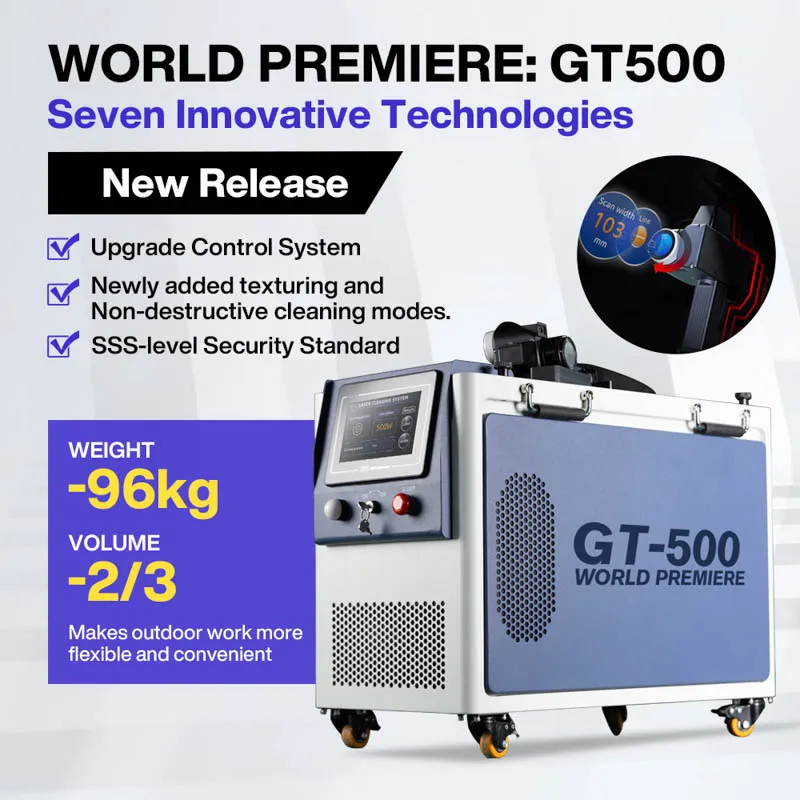 Portable Pulse Fiber Laser Cleaning Machine Gt-500 CE Certified Air Cooling 500W for Metal Stainless Rust & Paint Removal Surface Treatment & Oil Removal