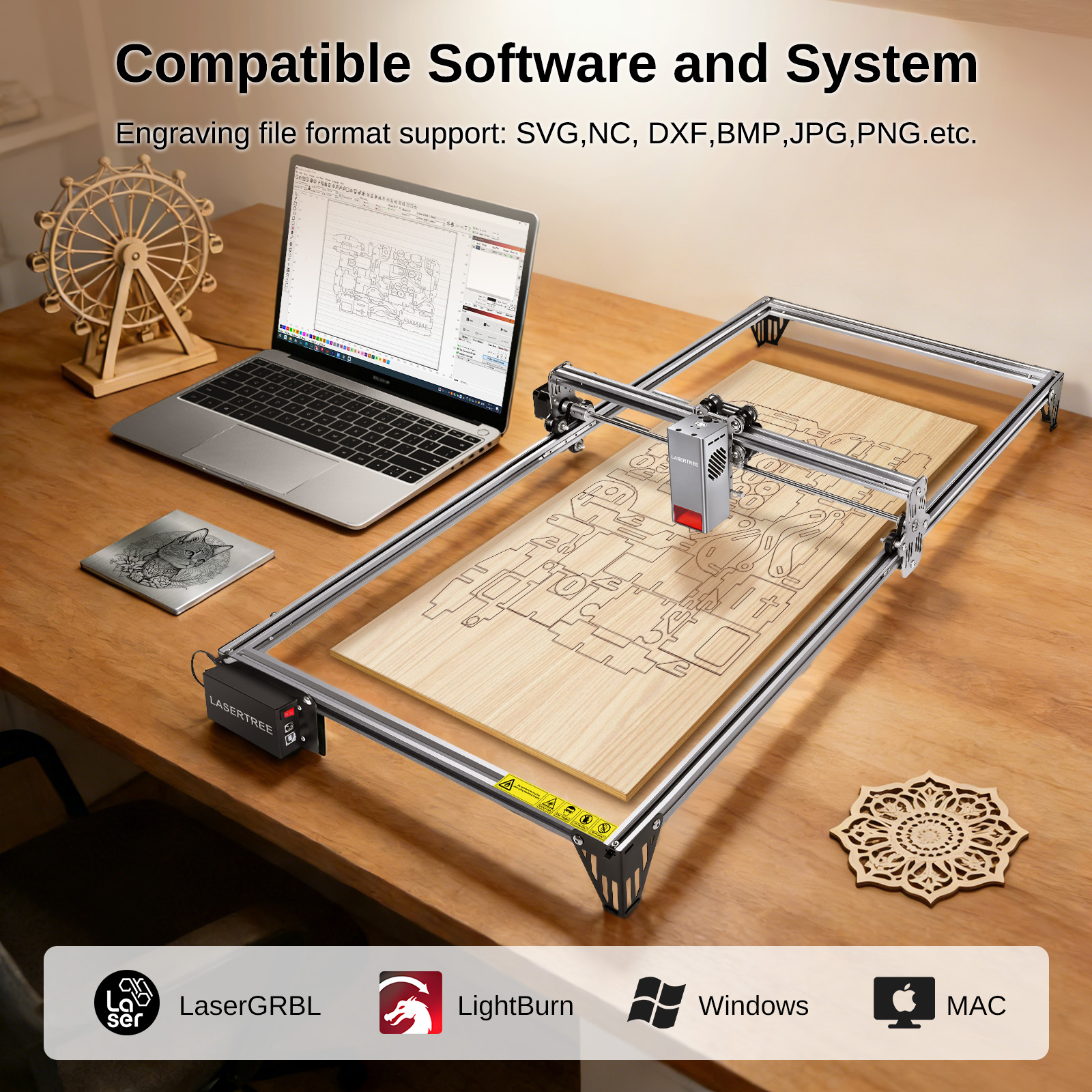 OEM&amp;ODM 20W 40x80cm Working Area Desktop Laser Engraving Machine for Stone Rubber Plywood Wood Leather Plastic-CNC Air-Cooled