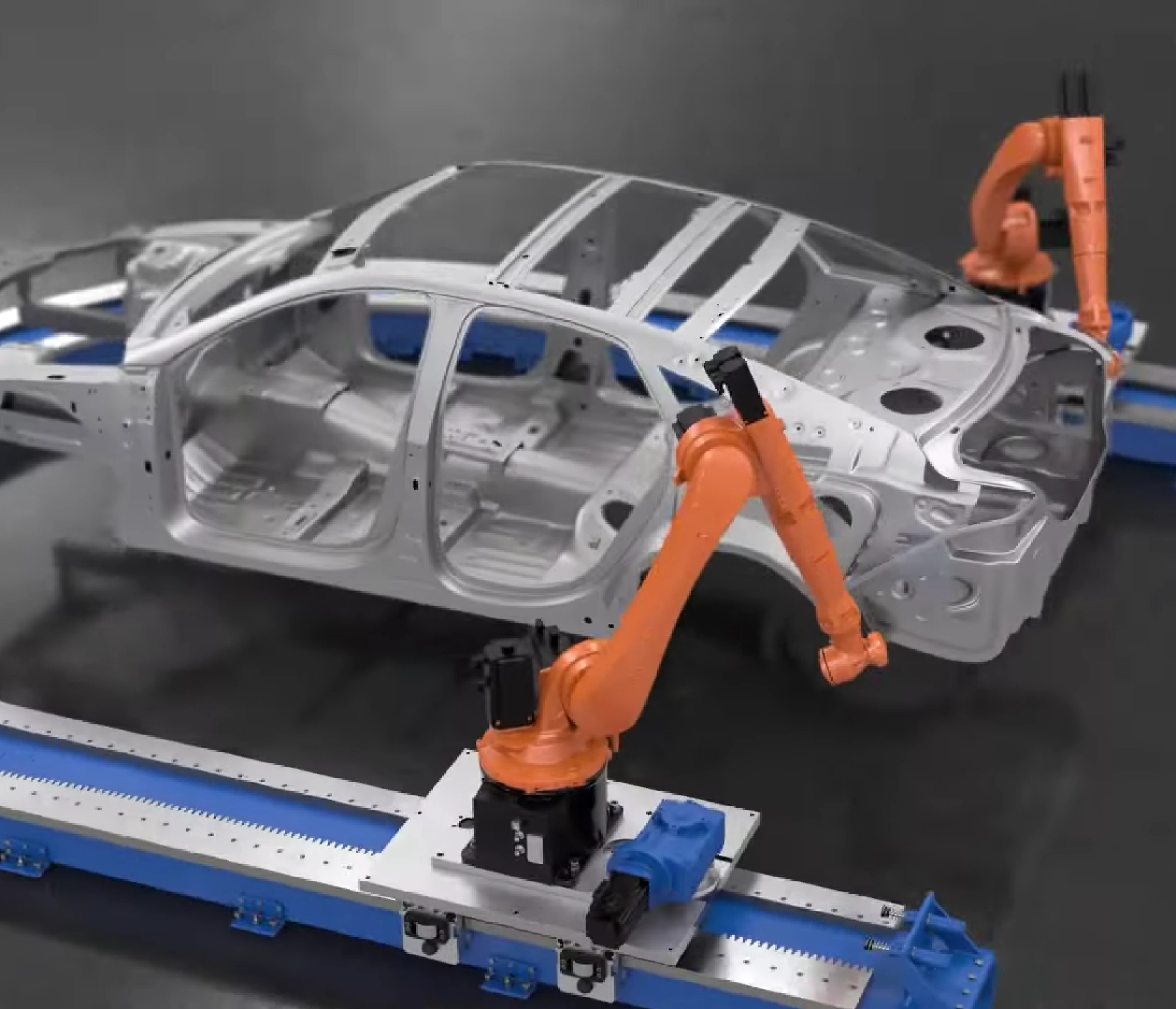KUKA KR210 R3100-2 Industrial Robot Arm With Robotic Linear Curved Guide Track For Automation Car Welding Painting Solutions