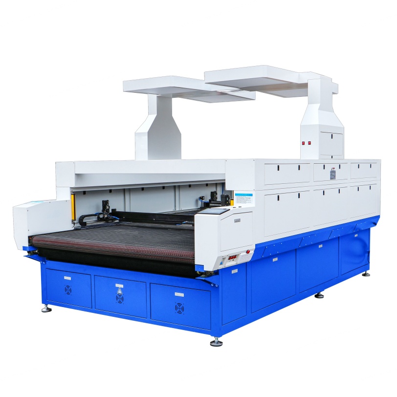 KC New Carbon Dioxide Big Version Fabrics Laser Cutting Machine 2 Laser Heads Water Cooling AI/BMP Support High Productivity