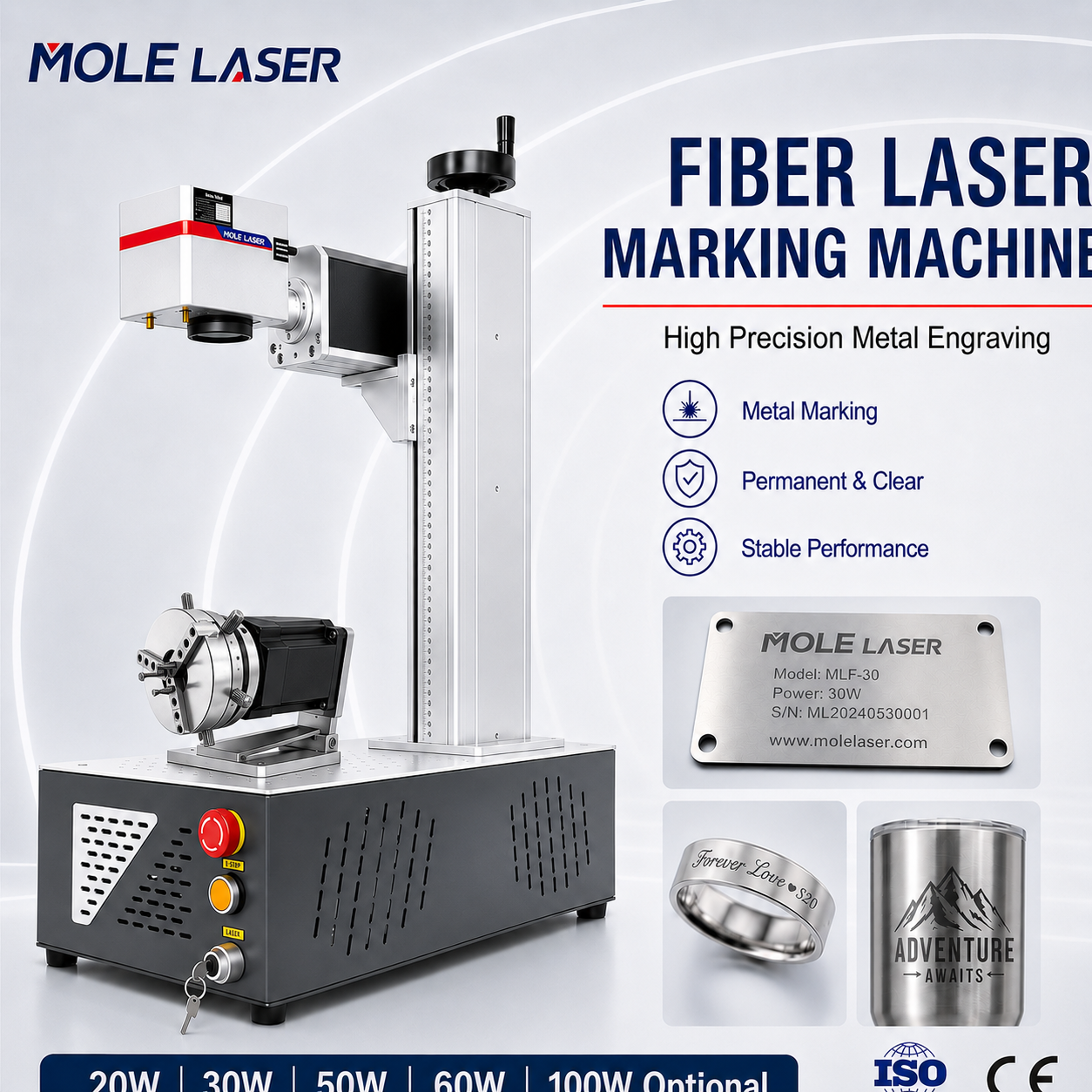 CE-Certified Industrial Fiber Laser Marking Machine 30W 50W 100W for Metal Jewelry Hardware Wholesale Engraving
