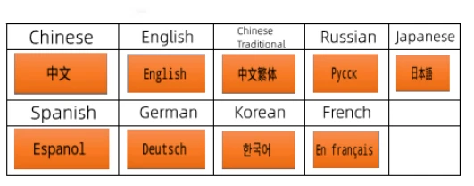 Touch Screen Interface Language Selection