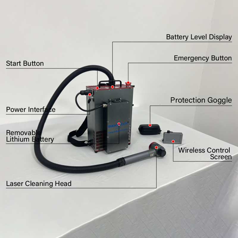 200W Backpack Pulse Laser Cleaning Machine Handheld Mopa Laser Cleaner Paint Oil Rust Coating Removal