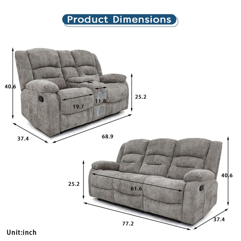China 8198MF Geeksofa Fabric Manual Motion Recliner Sofa Set with Console & Bluetooth Speaker Manufacturer, Suppliers
