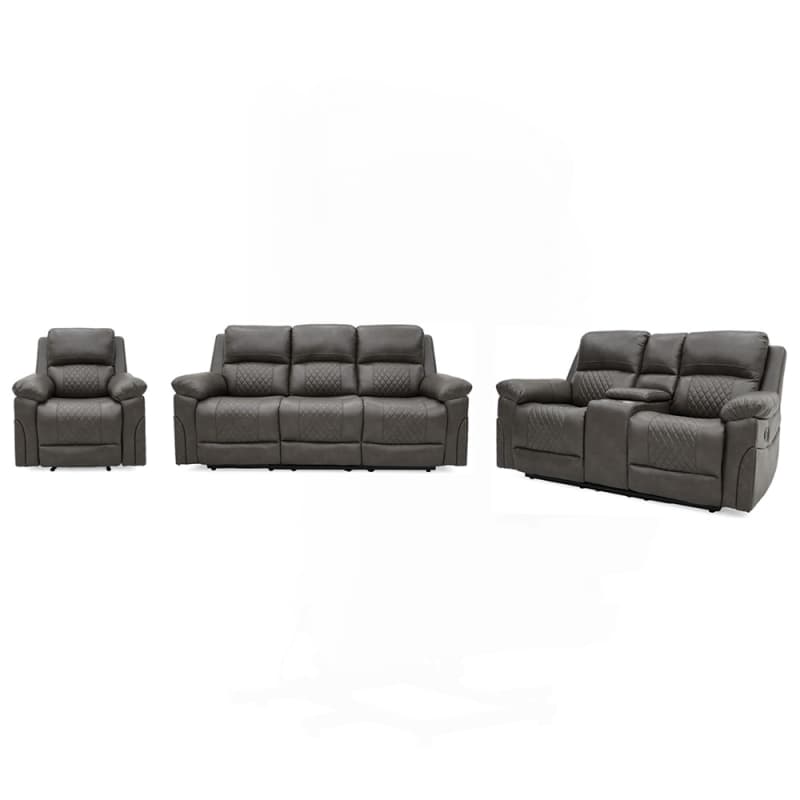 China 9101ML Geeksofa Leather Manual Motion Recliner Sofa Set with Console & Drop Down Table Factory, Pricelist