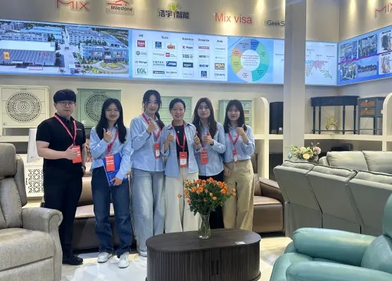 Buyers testing recliners at exhibition