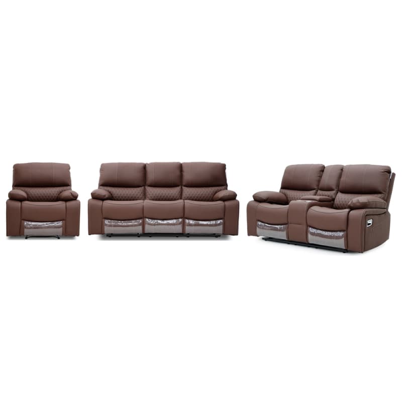 Wholesale 9080ML Geeksofa Leather Manual Motion Recliner Sofa Set with Console Supplier, Quotes