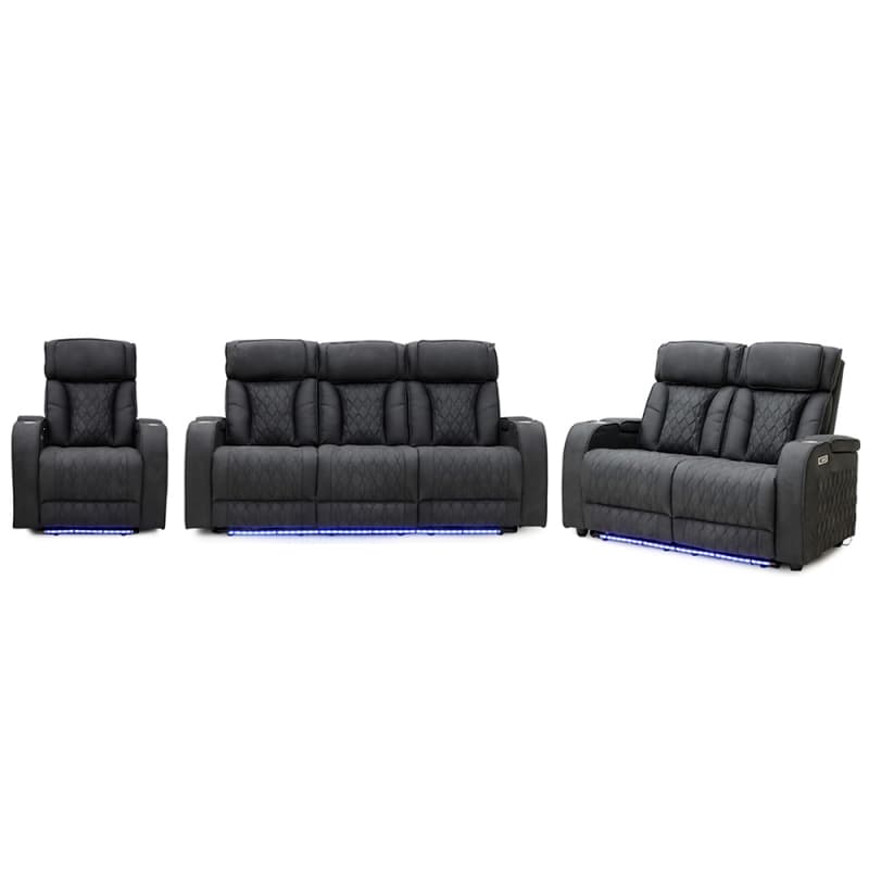 Wholesale 8004PL Geeksofa Leather Power Motion Recliner Sofa Set with LED Ambient Light & Armrest Storage Manufacturers, Factory