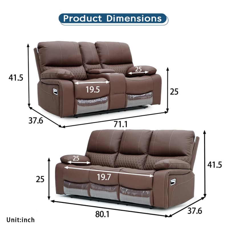 Wholesale 9080ML Geeksofa Leather Manual Motion Recliner Sofa Set with Console Supplier, Quotes