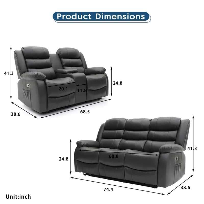 Wholesale 9204PL Geeksofa Leather Power Motion Recliner Sofa Set with Console Supplier, Factories