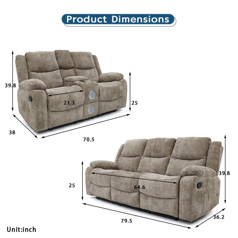 China 9206MF Geeksofa Fabric Manual Motion Recliner Sofa Set with Console & Bluetooth Speaker Manufacturers, Factory