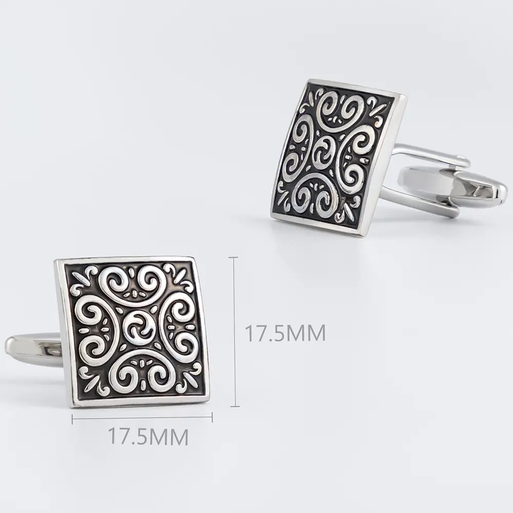 Custom Factory Men's Square Vintage Patterned Baked Lacquer Black Color French Cufflinks Hot Selling Amazon CC0237-S Exporter, Exporters
