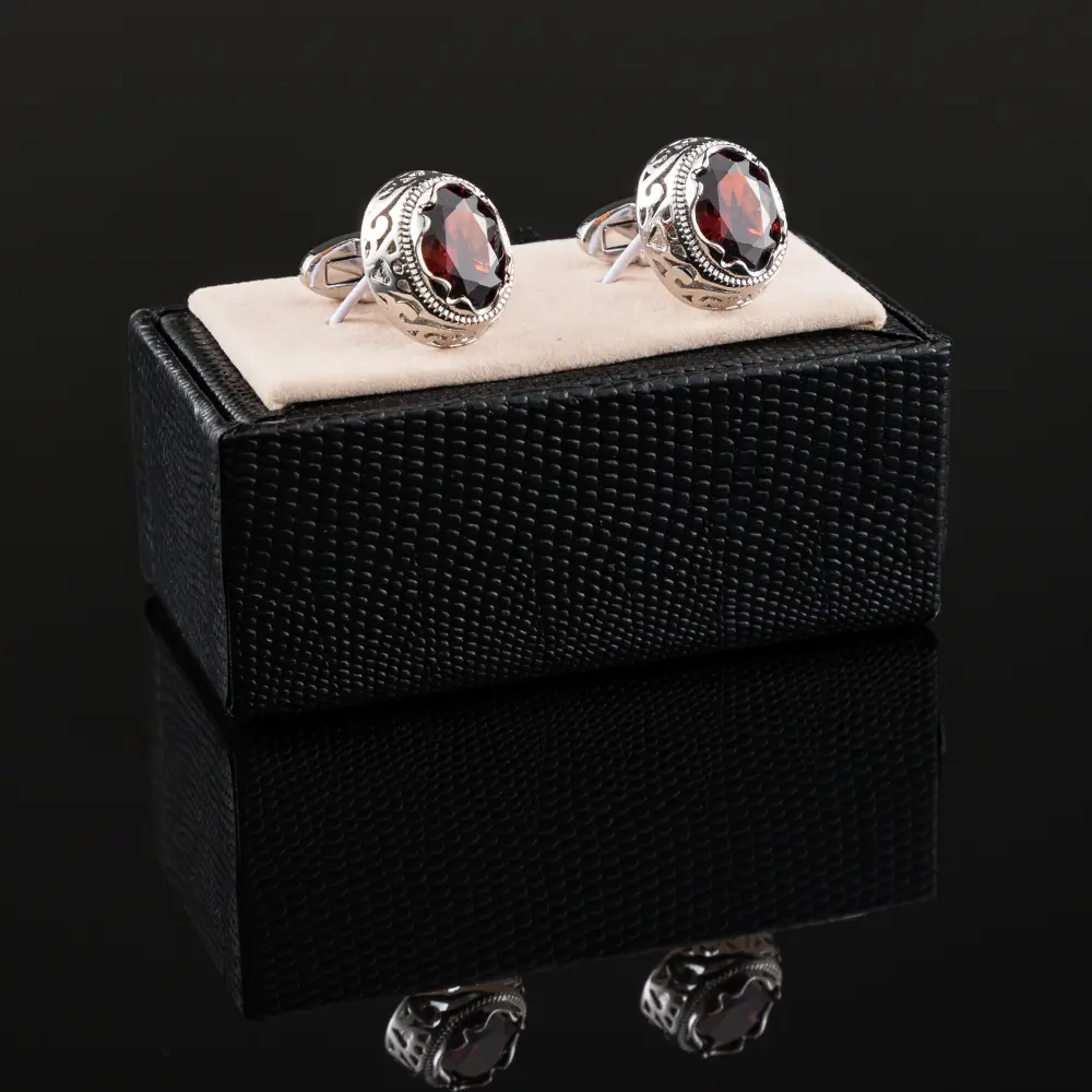 Custom JINJIE Hot-selling Wedding Luxury Round Rhinestone Diamond Red Crystal Cufflinks For Shirts Men CSW004-R Manufacturers, Suppliers
