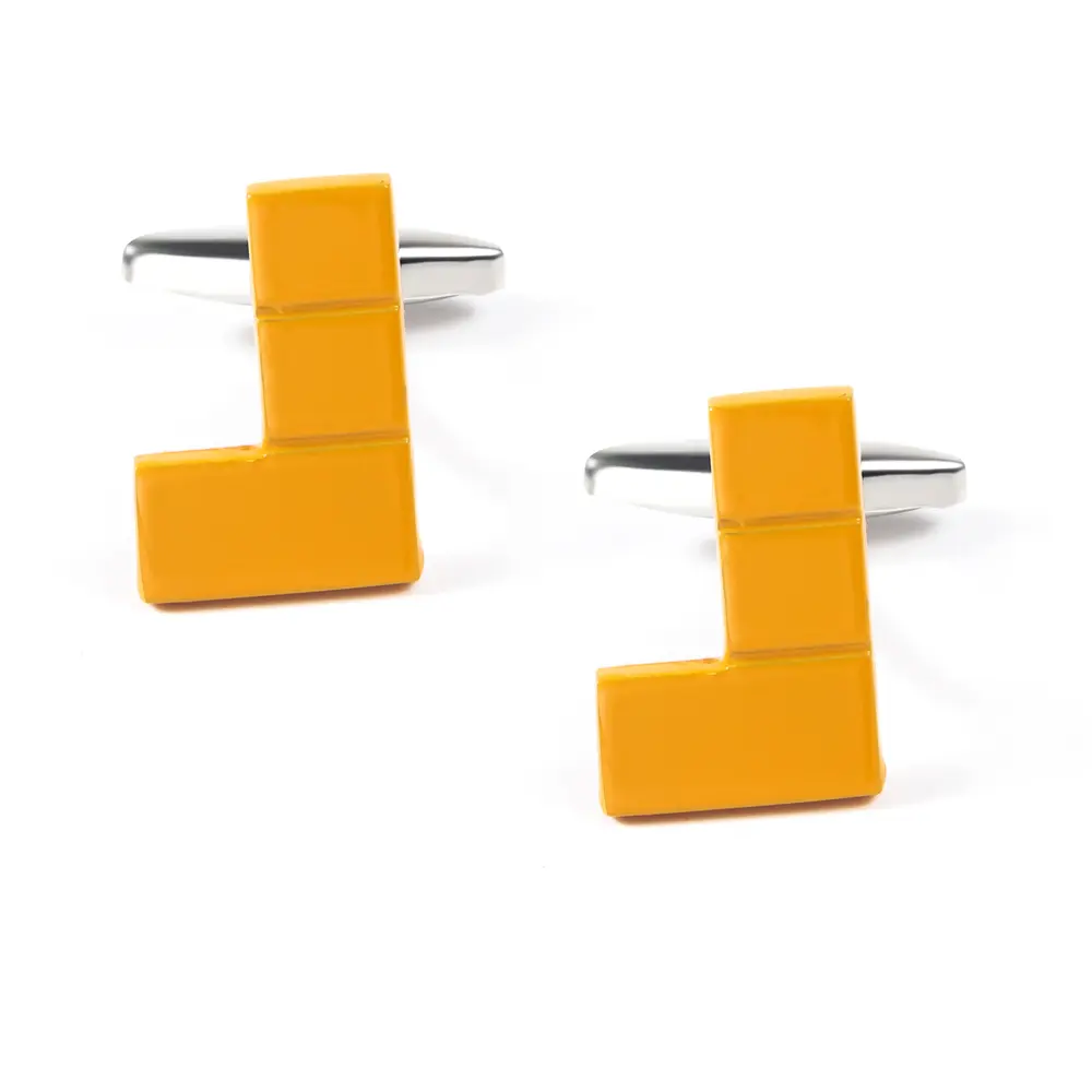 Custom Yellow Color Silver Plated Personalised Copper Material Game Square Tetris Cufflinks Wholesale CC0016 Manufacturer, Factory