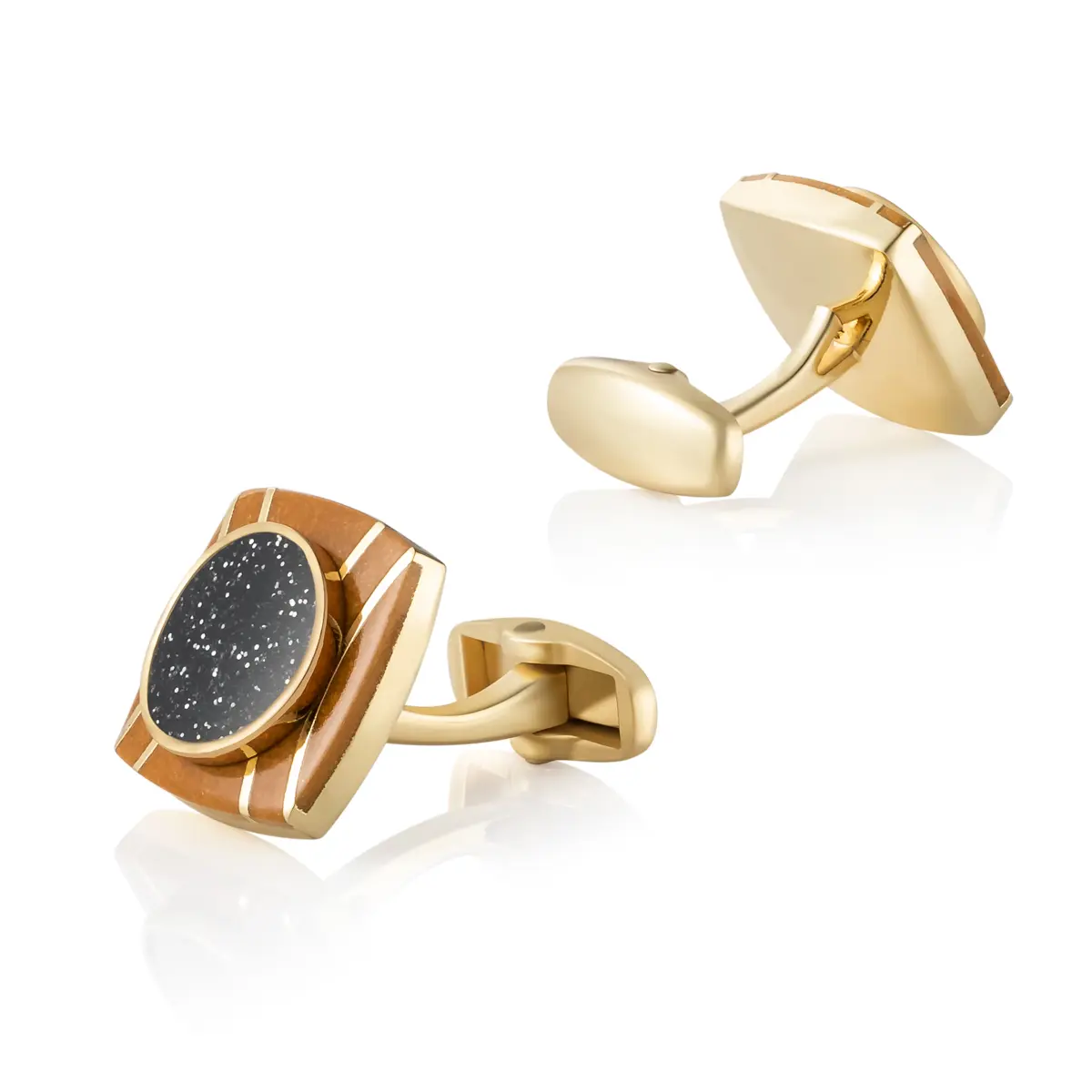 Wholesale Vintage Sqaure Enamel Striped with Black Glitter Stone Cufflinks for Mens Suits Manufacturers, Factories