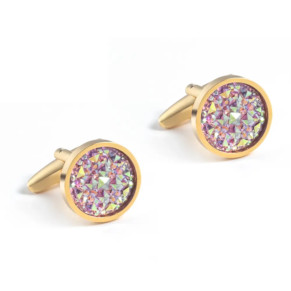 OEM Newest Shirt Crystal Cufflinks High Quality Round Colorful Gemstone Cuff links CS0097 Manufacturers, Supplier