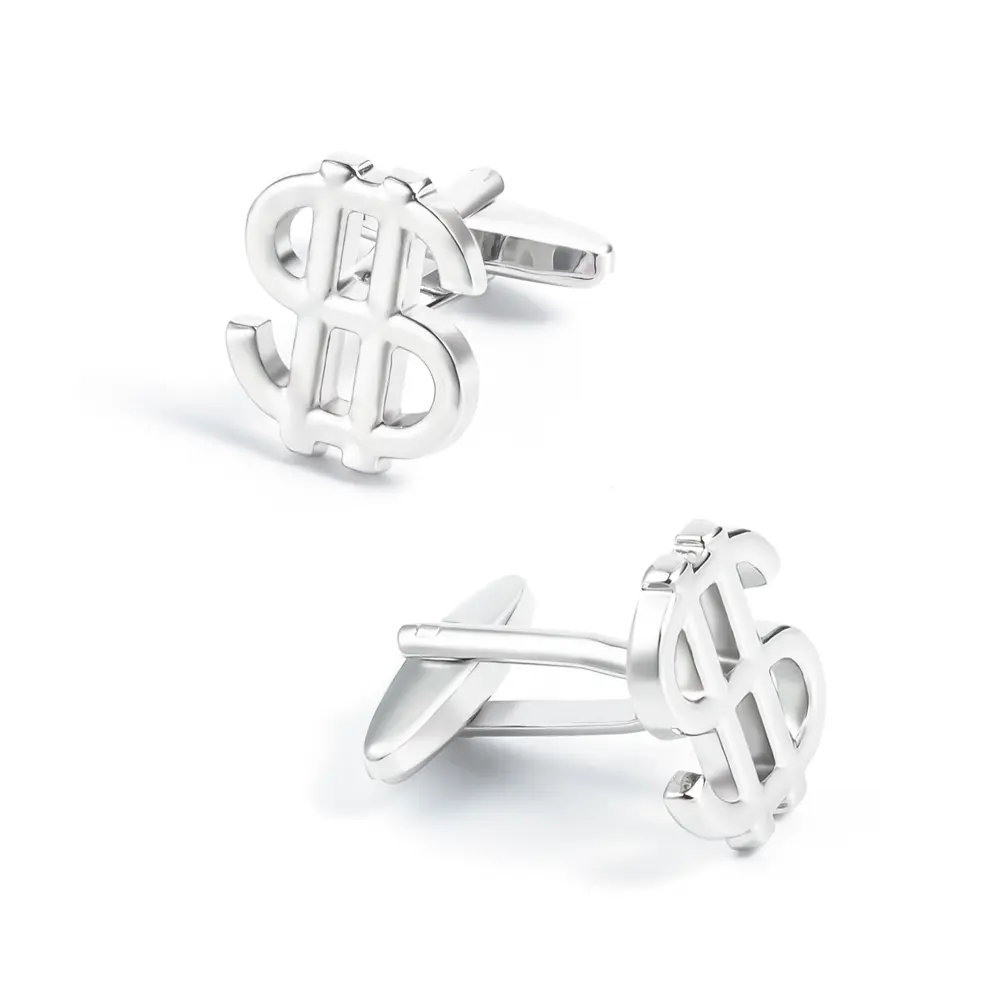 Wholesale High-Polished Personalized Men Silver Color Hollow Dollar Design Brass Cufflinks CL0125 Manufacturers, Company