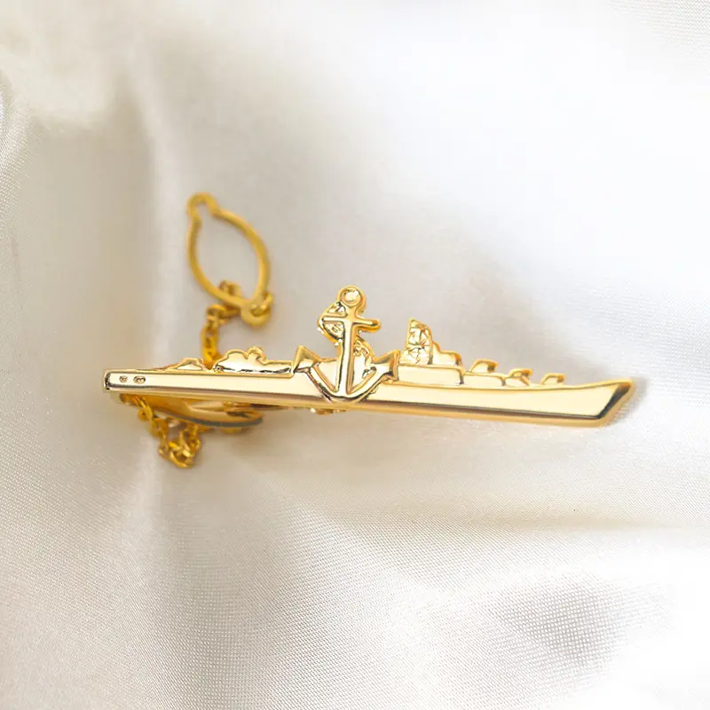 Custom High Quality Gold Plated Voyager Warship Anchor Men's Business Career Gifts Tie Clips with Chain TL0017 Manufacturers, Company