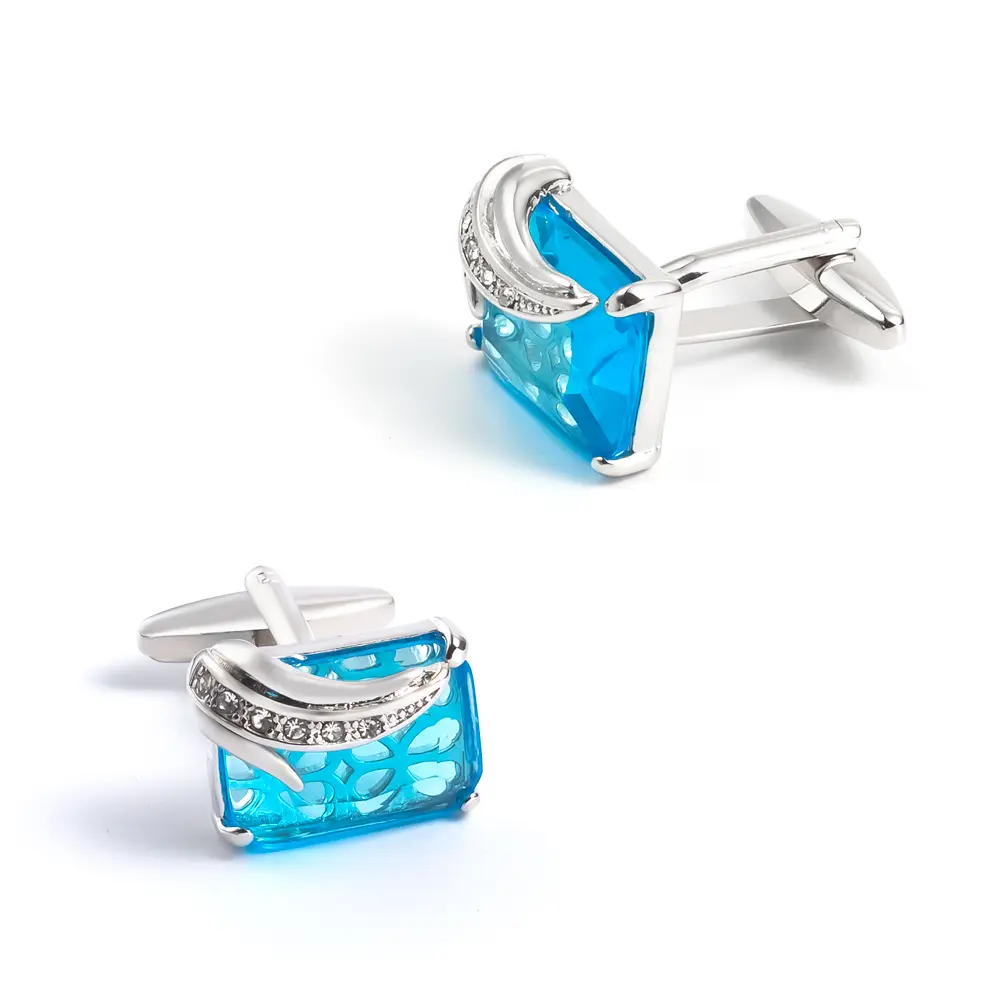 Wholesale Silver & Blue Gemstone Elegant Cufflinks Custom Wedding Tuxedo Shirt Cuff link CS0095-4
