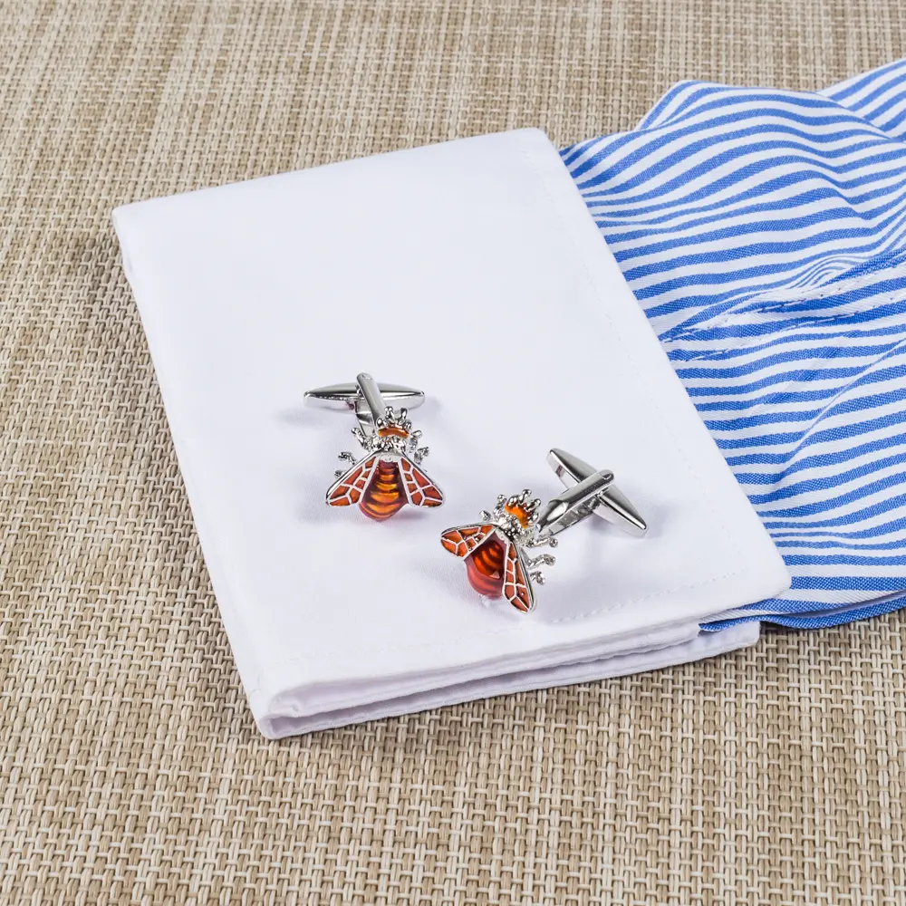 Custom Factory Low MOQ High Quality Glaze Golden Brown Honey Bee Cufflinks CC0022 Exporter, Exporters