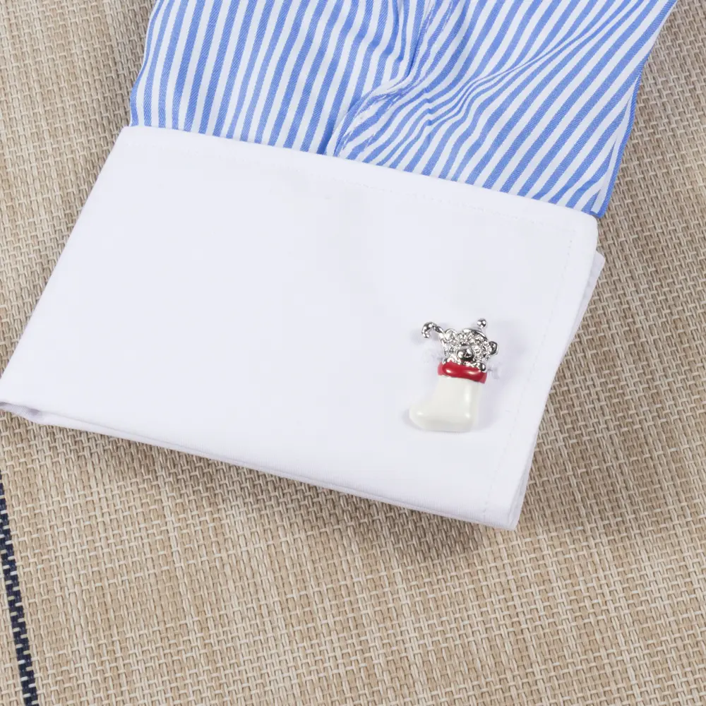 Wholesale Cheap Silve Plated Diamond Bear Christmas Sock Cufflinks For Men Gifts CC0196
