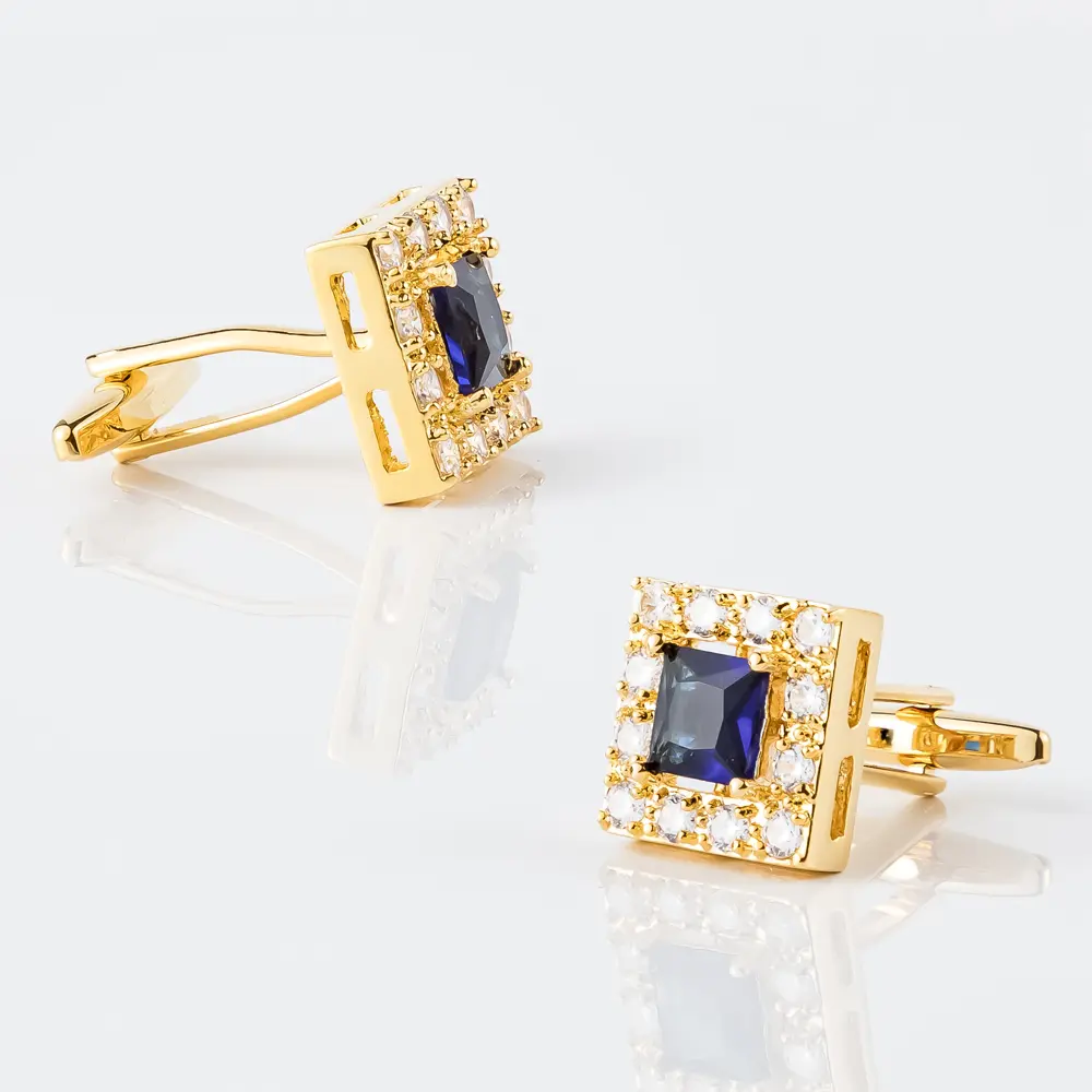 Wholesale New High Quality Luxury Gold Plated Sapphire and Diamond Square Cufflinks For Men Suits CS8372-G2 Manufacturers, Factories