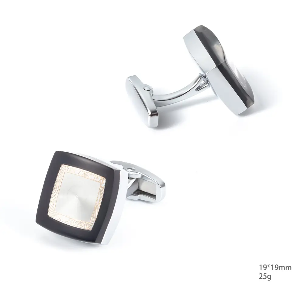 ODM Black Enamel Border MOP Cufflinks Stylish Design Factory Wholesale Men Accessories Manufacturers, Exporters