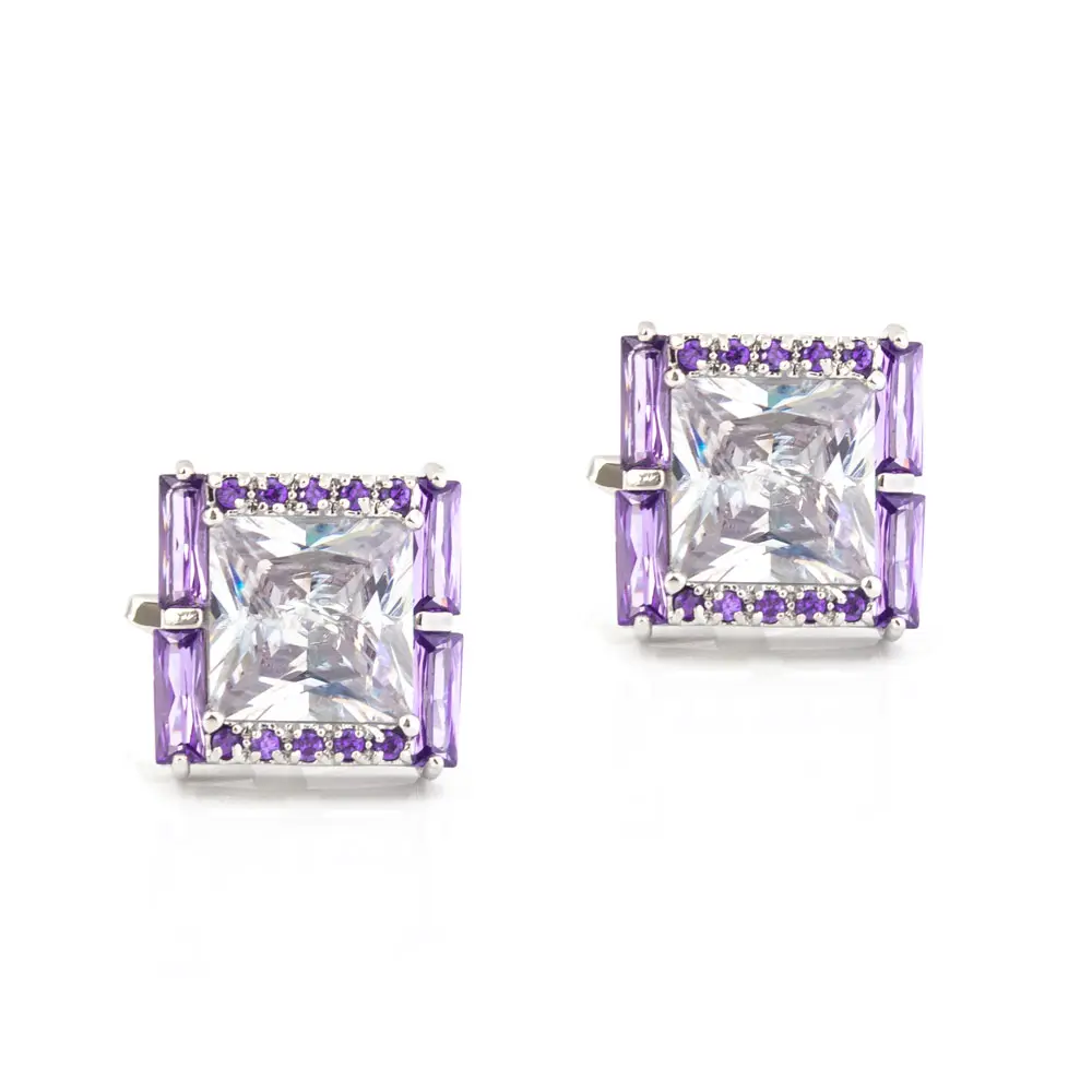 Wholesale Factory Sales Diamond Cufflinks Purple Square Zirconium Designer Mens Cuff links For Wedding CS0036 Manufacturers, Company