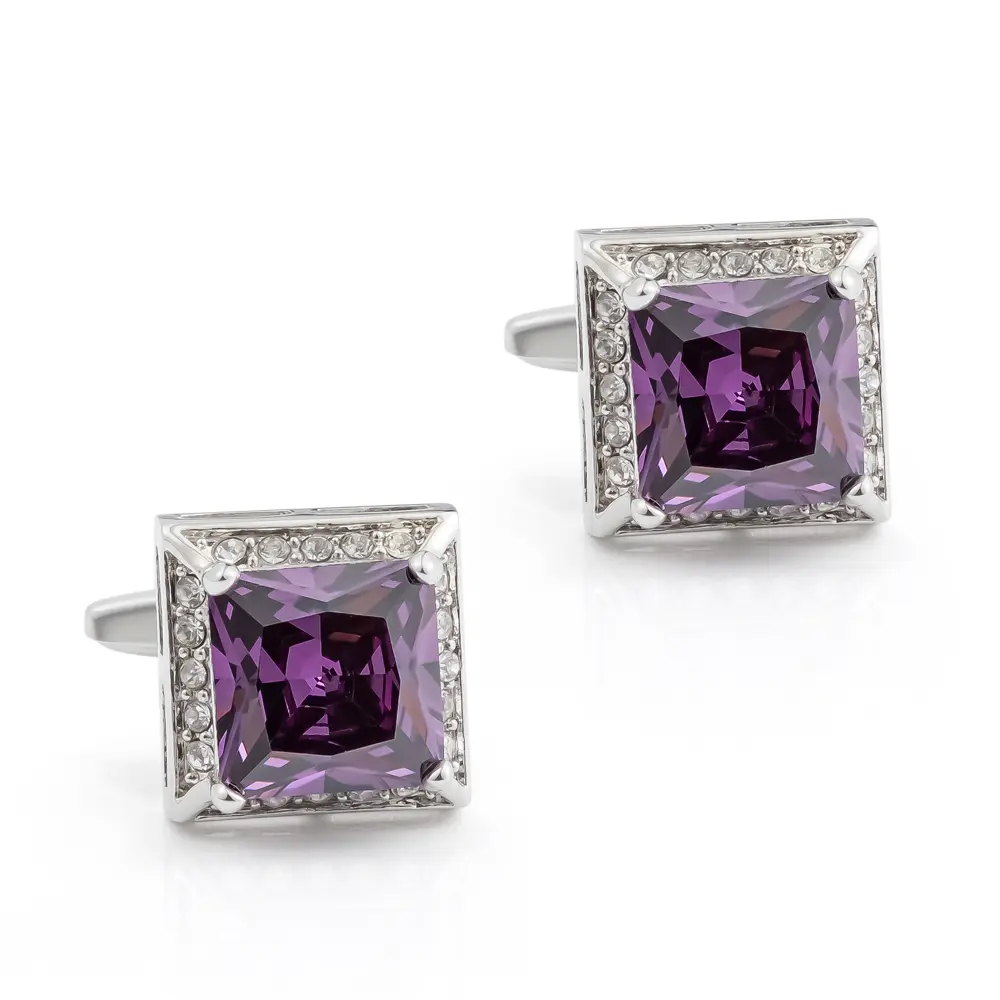 Wholesale Luxury Amethyst & Diamond Square Shape Men's Business Zircon Stone Cufflinks Factory Wholesale CS8408 Exporters, Company