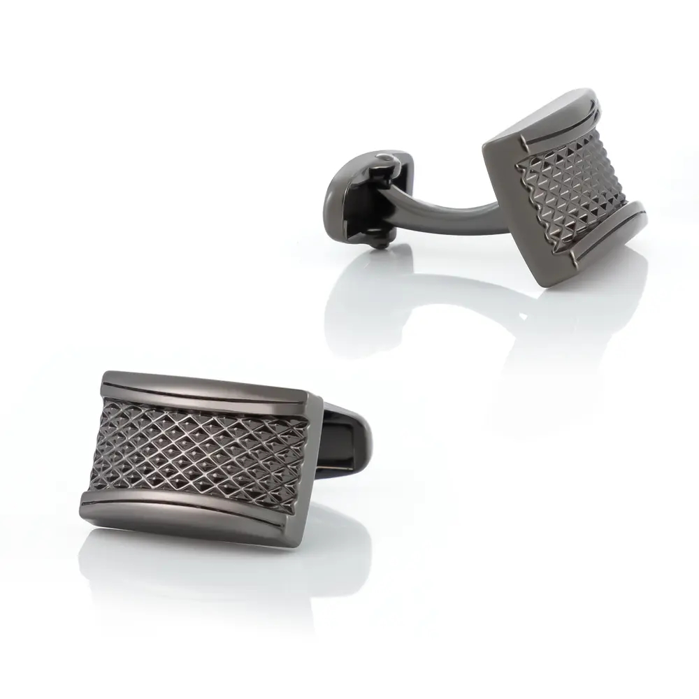 ODM Laser Metal Engraving Rectangle Shaped Premium Grid Cufflinks Gunmetal CLW0007-B Exporters, Companies