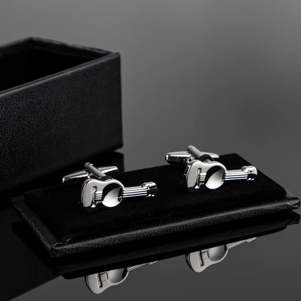 OEM Mens Fashion Copper Wedding Novelty Ukulele Design Silver Color Cuff links for Men Shirt CL0026 Exporter, Company
