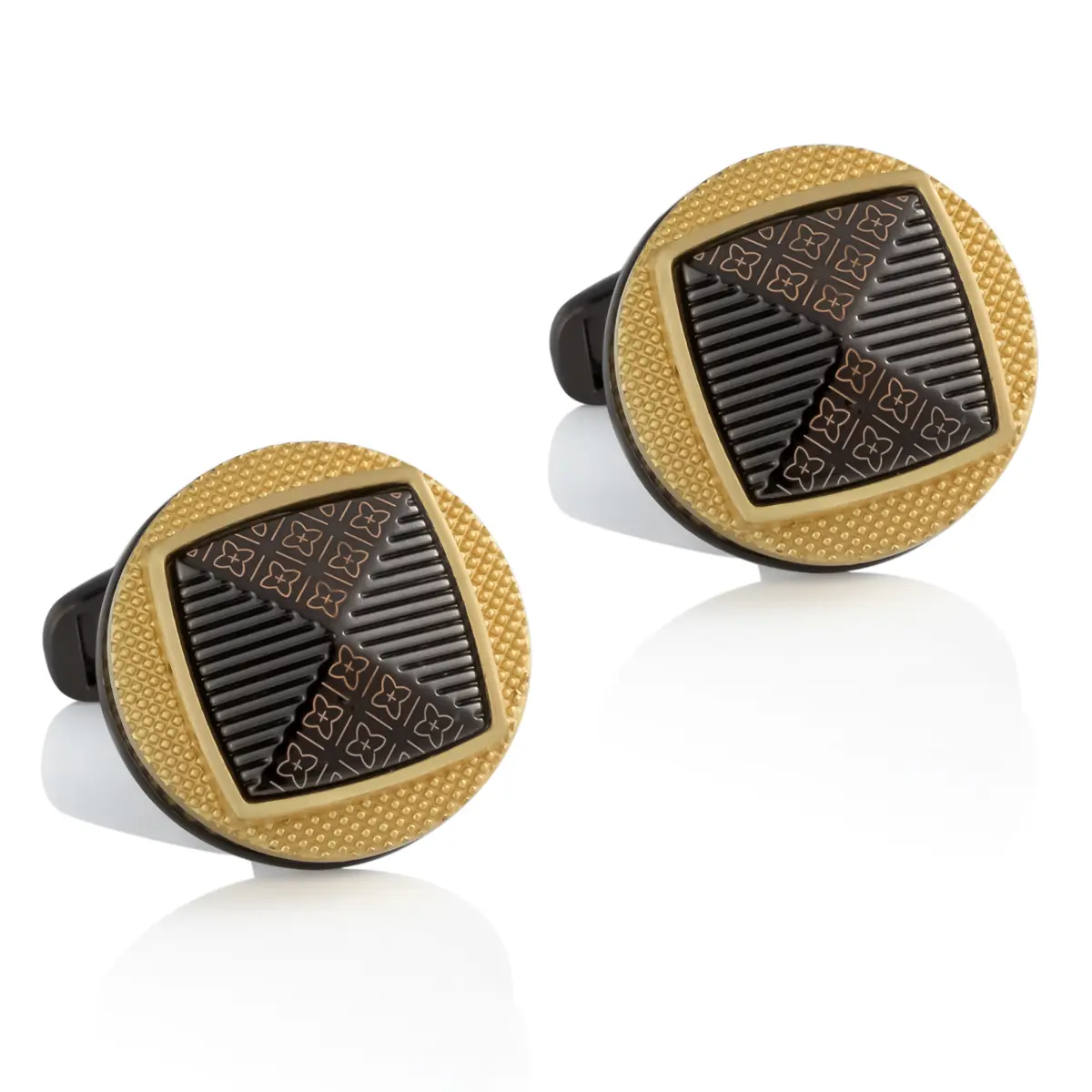 Wholesale Round Shape 3D Pattern Design Black Golden Color Alloy Cufflinks Hiqh Quality Suppliers, Exporter