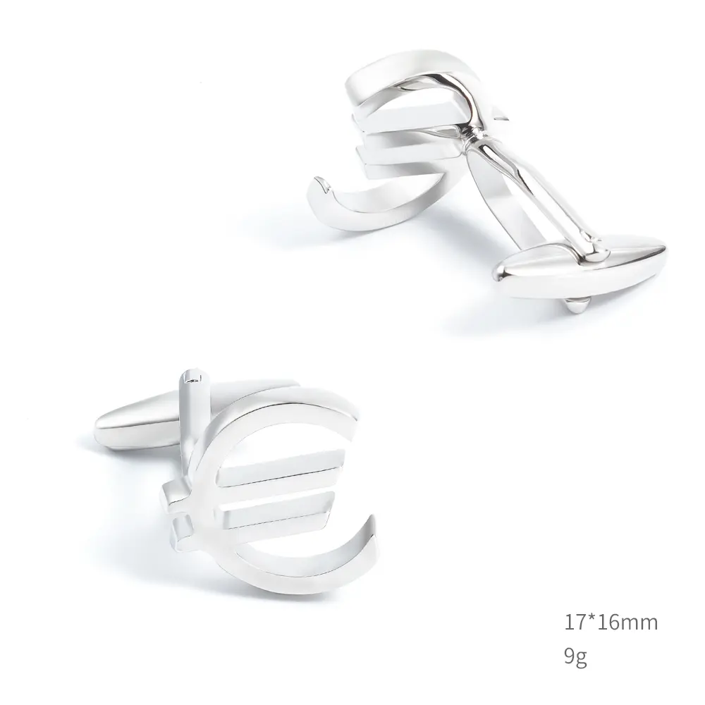 ODM Cufflink Manufacturer Silver Plated Euro Sign French Business Shirt Suit Cuff Links for Men Wholesale CL0127 Exporters, Companies
