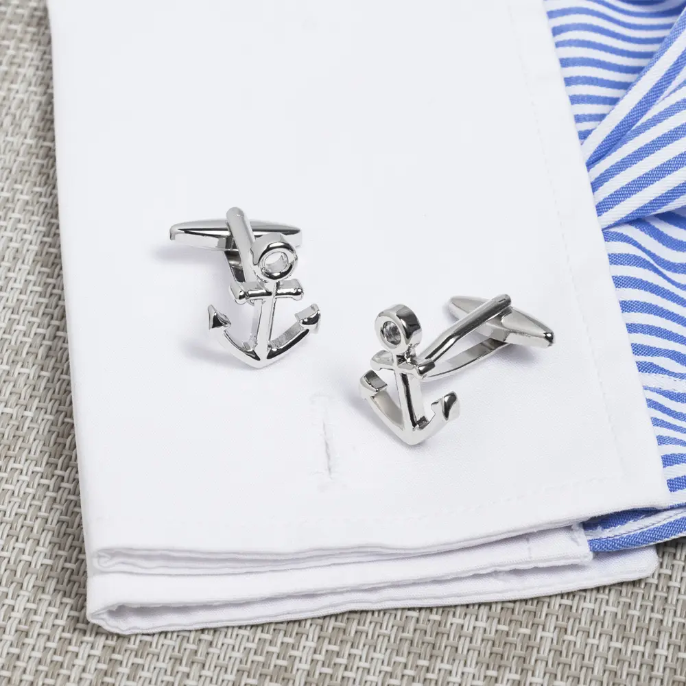 ODM Hot Selling Superior Metal Craft Boat Anchor Design Silver Plated Copper Cufflinks CL0006 Manufacturer, Company