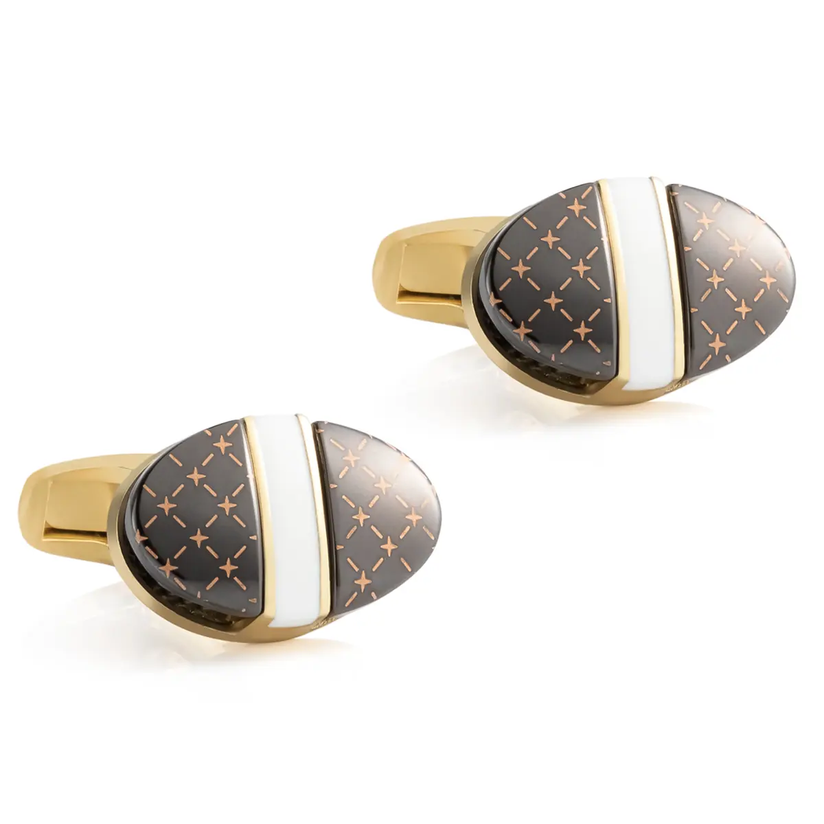 ODM Luxury Sparkle Diamond Pattern Oval Shape Black & Golden Men Cufflinks Wholesale Factories, Companies