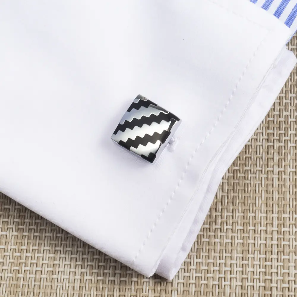 OEM Factory Low Price Black & Silver Striped Square Enamel Cufflinks for Men Accessories CC-Q052 Manufacturer, Exporter