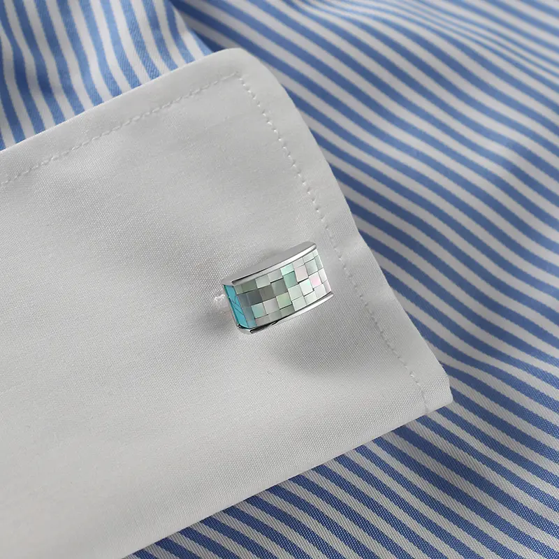 ODM High Quality Elegant Rectangle Blue Mother of Pearl Mosaic Cufflinks Manufacturers, Exporter