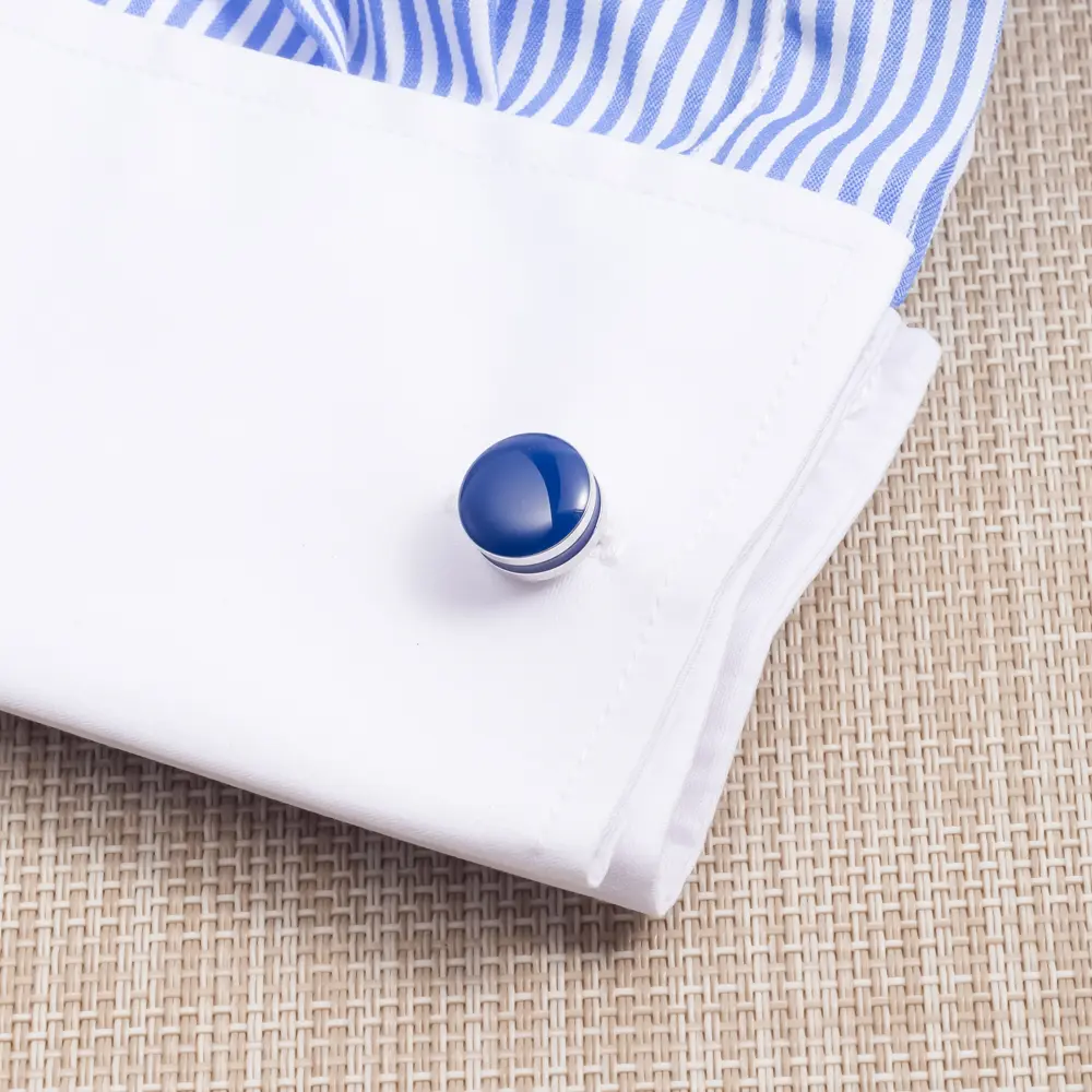 Wholesale High Quality Fashion Copper Material Custom Round Blue Stone Cuff links for Men Shirt CC0307 Manufacturer, Exporters
