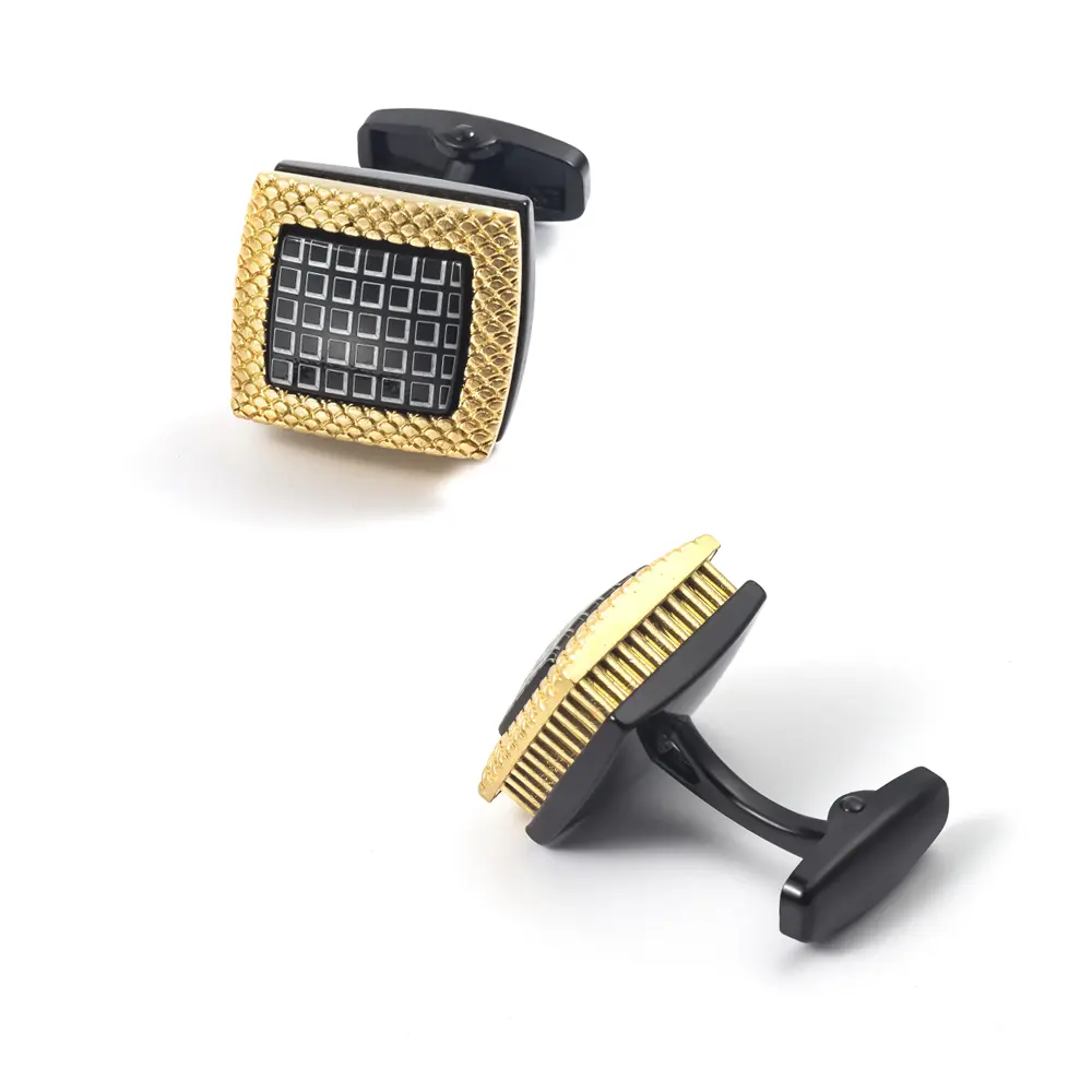 Custom Vintage Cube Design with Golden Ripple Pattern Men Cufflinks Factories, Companies