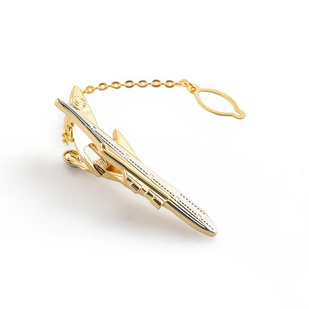 Custom Personalized Metal Craft Golden Plated Tie Clips Airplane Design Men Chain Tie Bars Wholesale TL0010 Supplier, Exporter